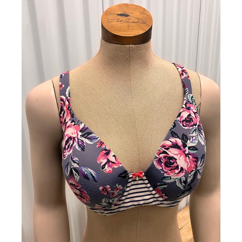 SOMA 38DD Bra Underwire Adjustable Hook Eye Floral Stripe Embraceable Full Cover